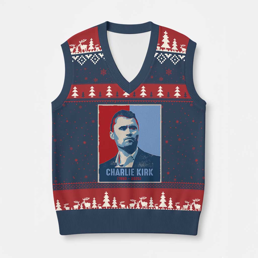 Charlie Kirk Tribute V-Neck Knit Sweater Vest Freedom Hope Memorial 1993 2025 - Wonder Print Shop