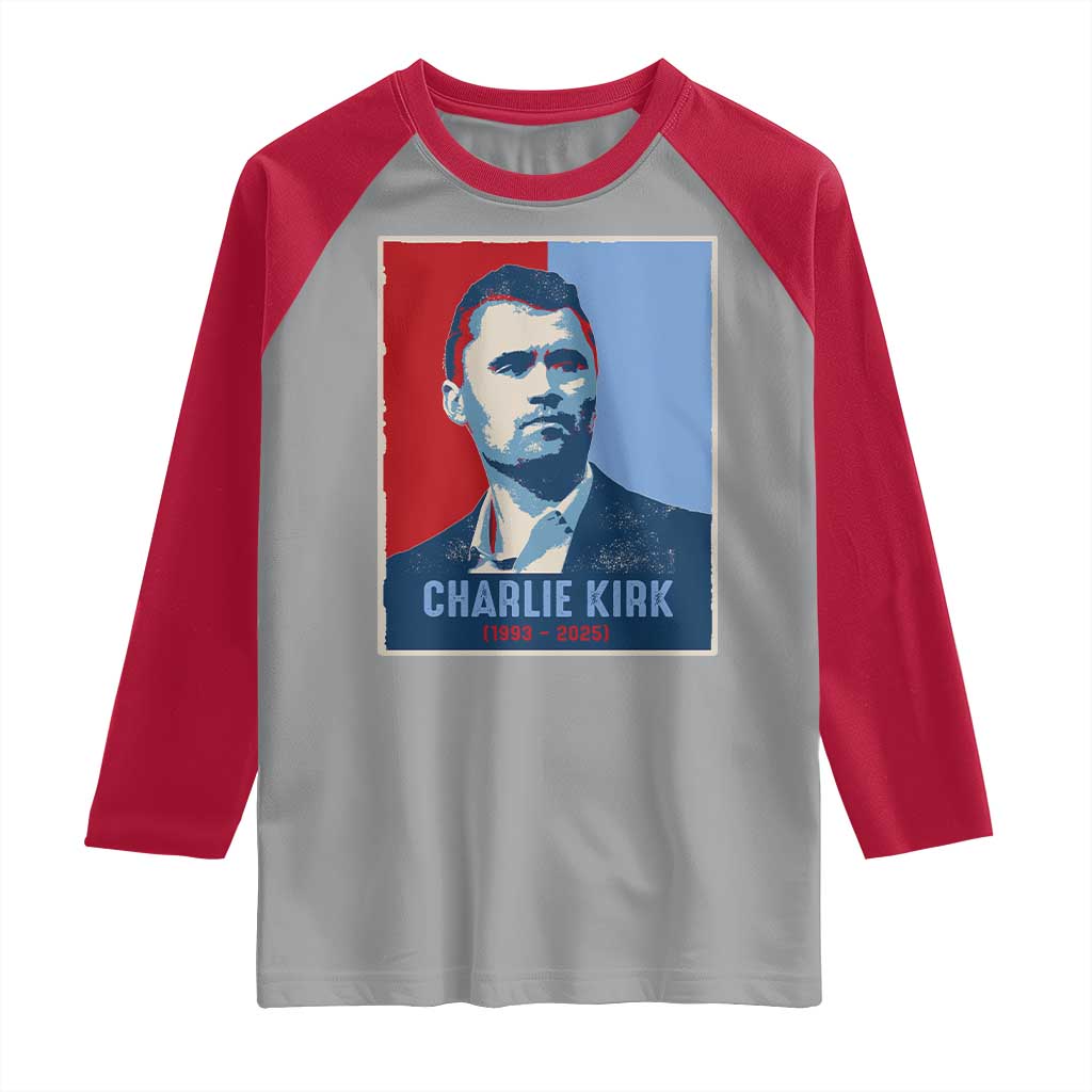 Charlie Kirk Tribute Raglan Shirt Freedom Hope Memorial 1993 2025 - Wonder Print Shop