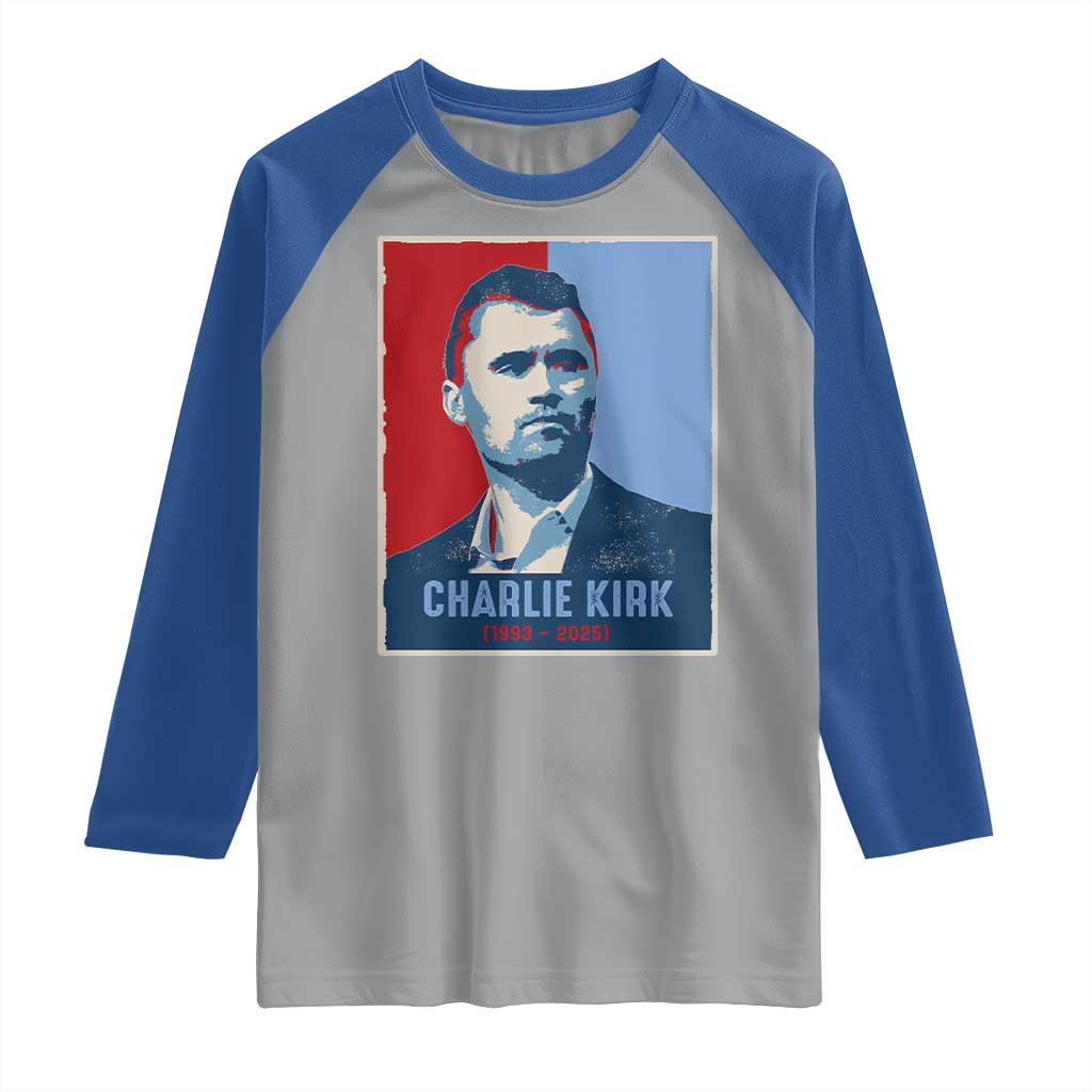 Charlie Kirk Tribute Raglan Shirt Freedom Hope Memorial 1993 2025 - Wonder Print Shop