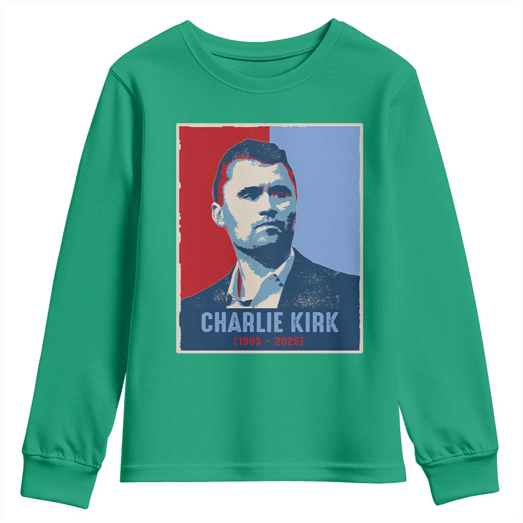 Charlie Kirk Tribute Youth Sweatshirt Freedom Hope Memorial 1993 2025 - Wonder Print Shop
