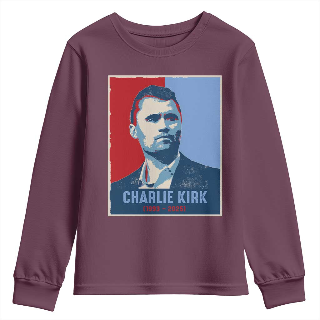 Charlie Kirk Tribute Youth Sweatshirt Freedom Hope Memorial 1993 2025 - Wonder Print Shop