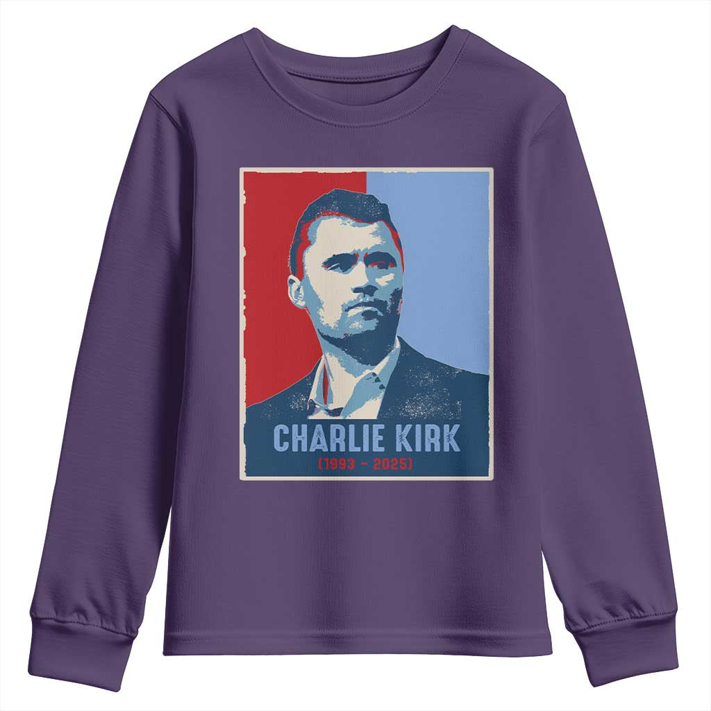 Charlie Kirk Tribute Youth Sweatshirt Freedom Hope Memorial 1993 2025 - Wonder Print Shop