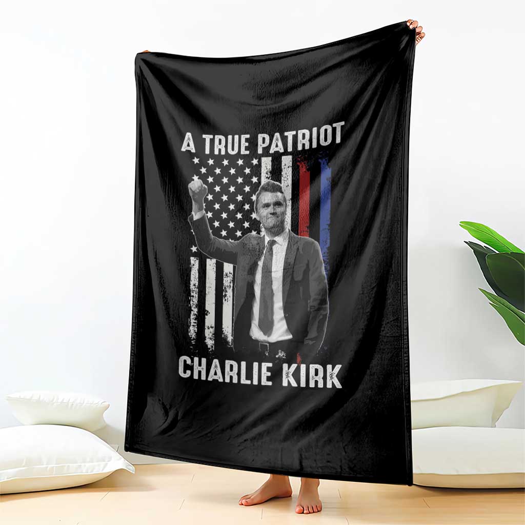 Charlie Kirk Tribute Throw Blanket A True Patriot Freedom American Flag - Wonder Print Shop