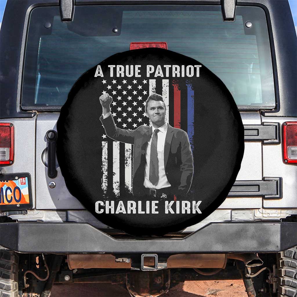 Charlie Kirk Tribute Spare Tire Cover A True Patriot Freedom American Flag - Wonder Print Shop
