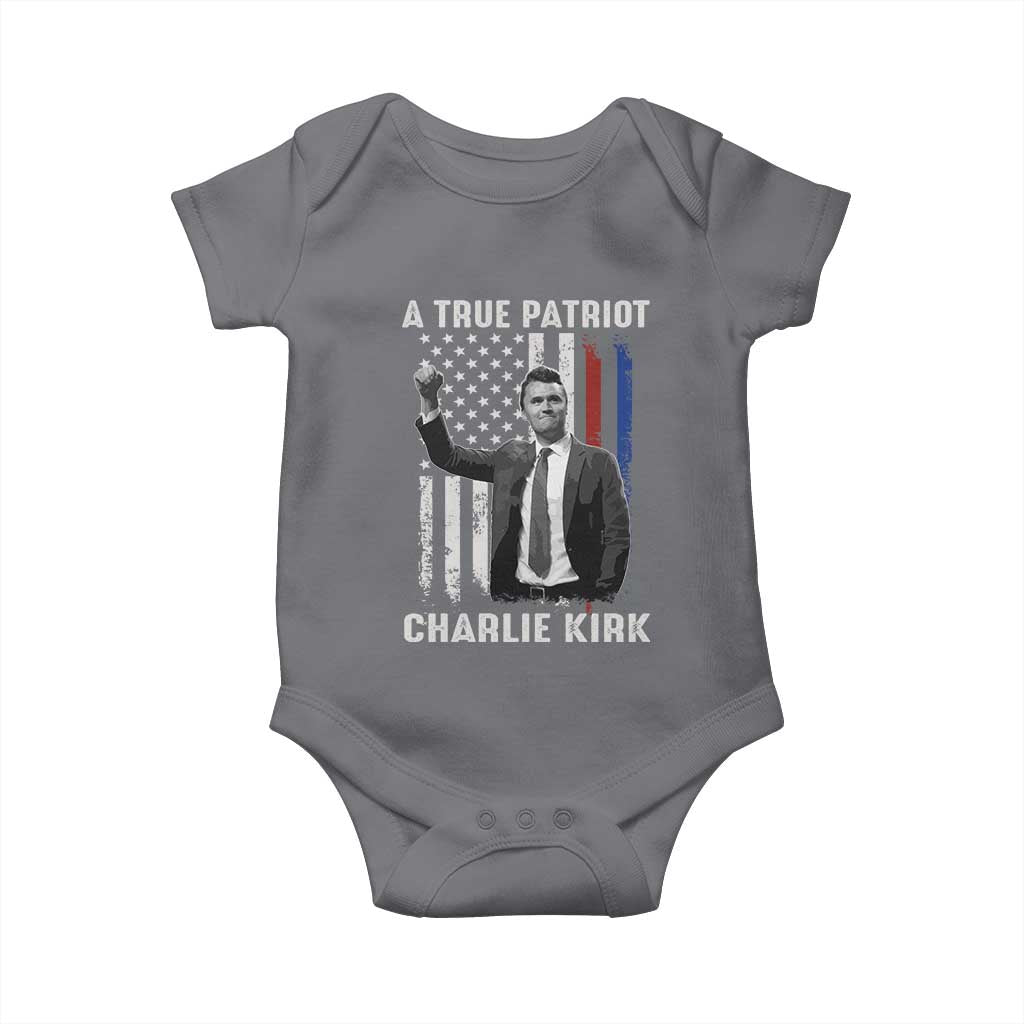 Charlie Kirk Tribute Baby Onesie A True Patriot Freedom American Flag - Wonder Print Shop