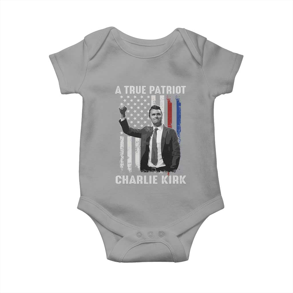 Charlie Kirk Tribute Baby Onesie A True Patriot Freedom American Flag - Wonder Print Shop