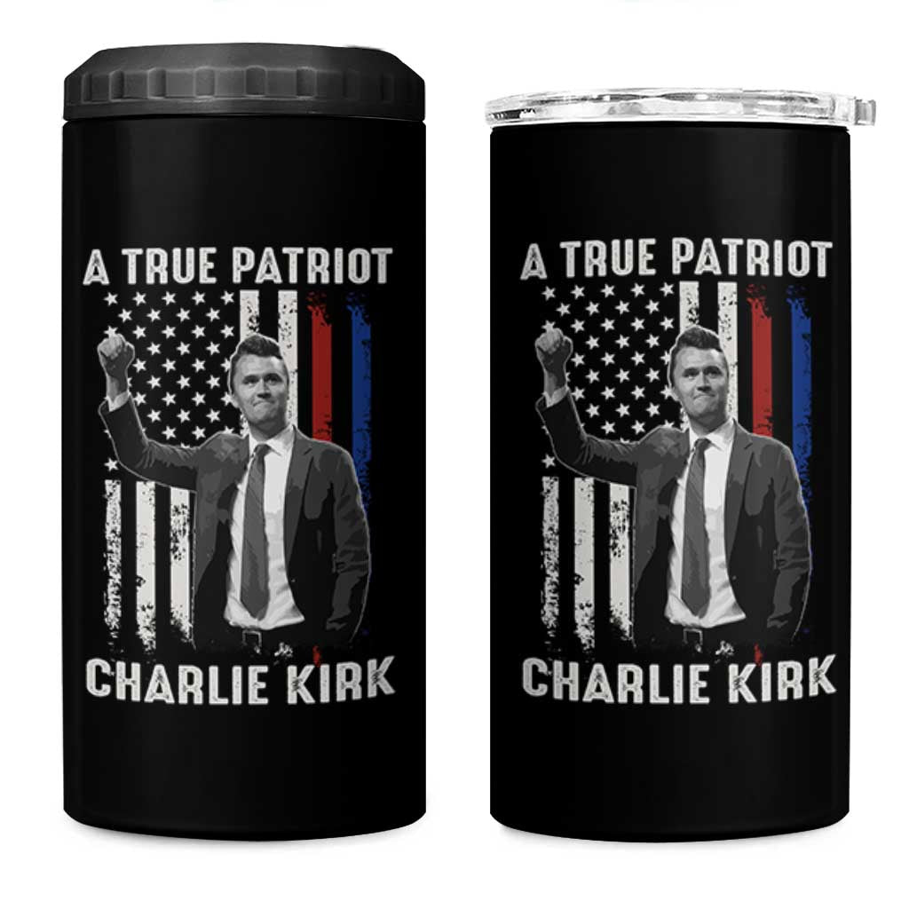Charlie Kirk Tribute 4 in 1 Can Cooler Tumbler A True Patriot Freedom American Flag - Wonder Print Shop