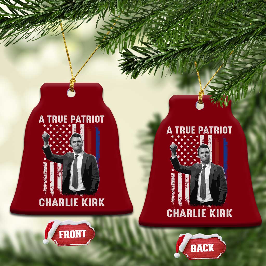 Charlie Kirk Tribute Ceramic Ornament A True Patriot Freedom American Flag - Wonder Print Shop