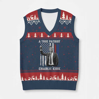 Charlie Kirk Tribute V-Neck Knit Sweater Vest A True Patriot Freedom American Flag - Wonder Print Shop