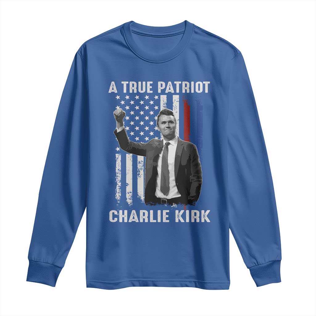Charlie Kirk Tribute Long Sleeve Shirt A True Patriot Freedom American Flag - Wonder Print Shop