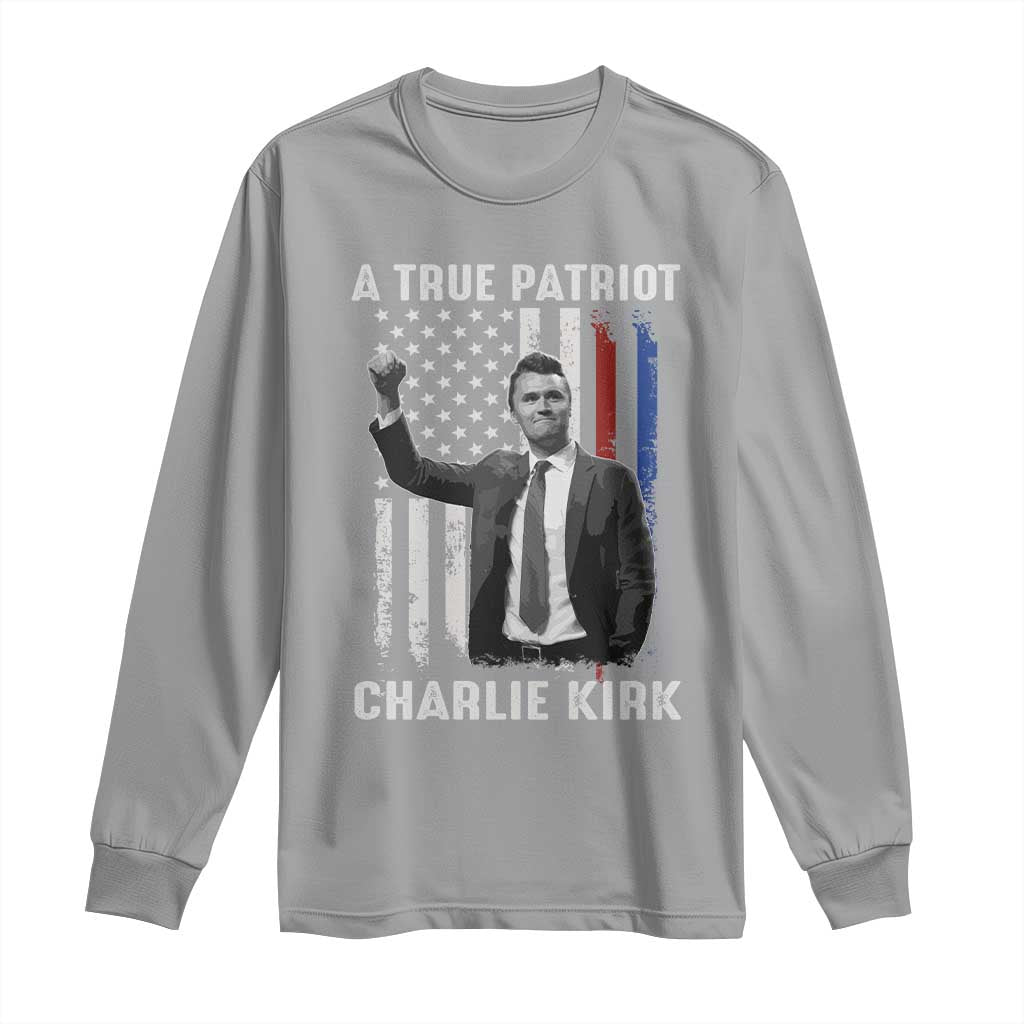 Charlie Kirk Tribute Long Sleeve Shirt A True Patriot Freedom American Flag - Wonder Print Shop