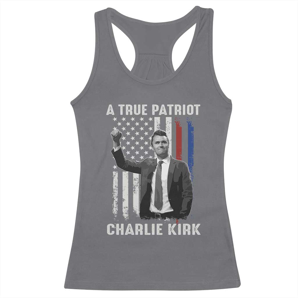 Charlie Kirk Tribute Racerback Tank Top A True Patriot Freedom American Flag - Wonder Print Shop