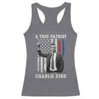 Charlie Kirk Tribute Racerback Tank Top A True Patriot Freedom American Flag - Wonder Print Shop