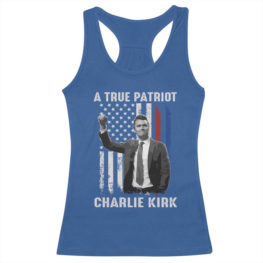 Charlie Kirk Tribute Racerback Tank Top A True Patriot Freedom American Flag - Wonder Print Shop