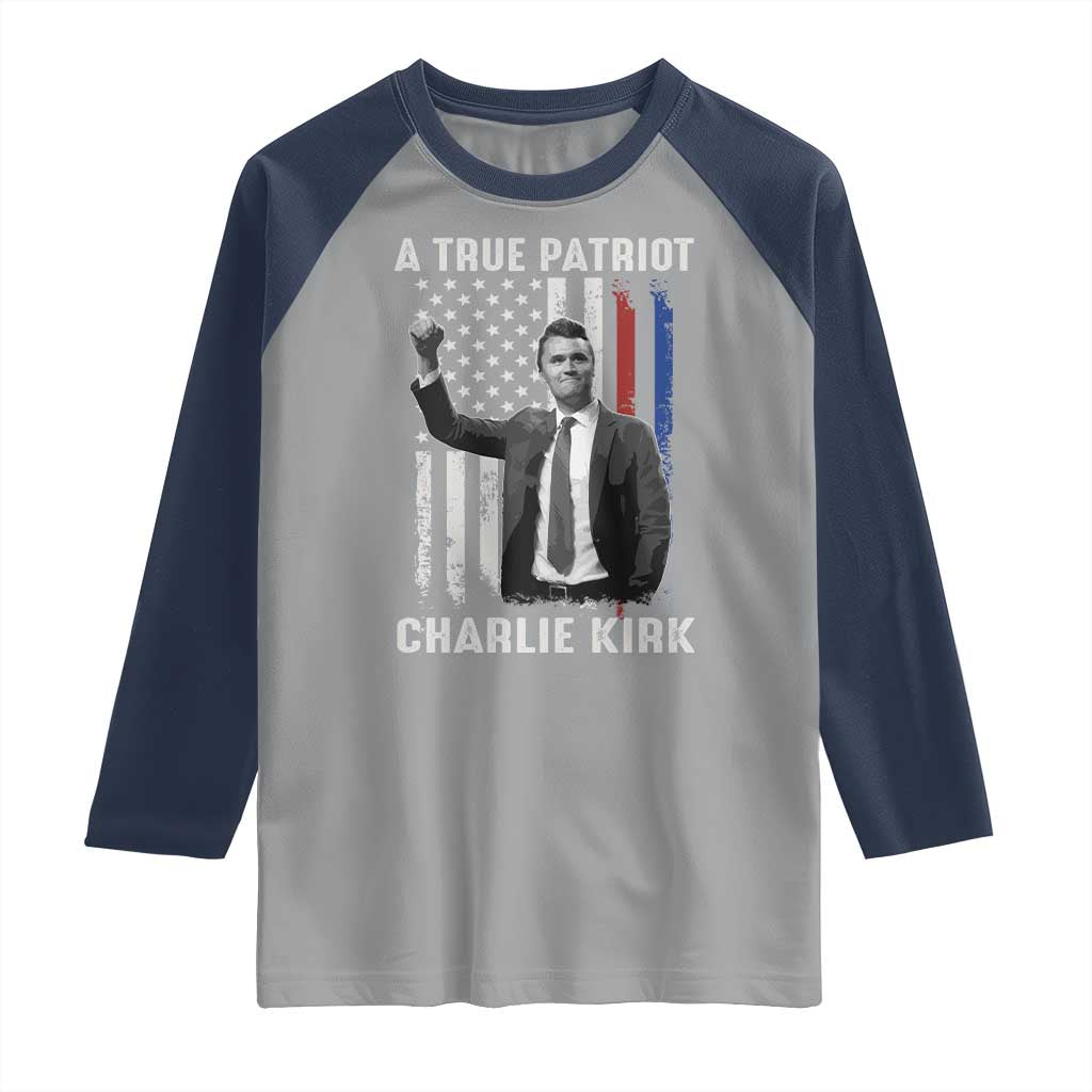 Charlie Kirk Tribute Raglan Shirt A True Patriot Freedom American Flag - Wonder Print Shop