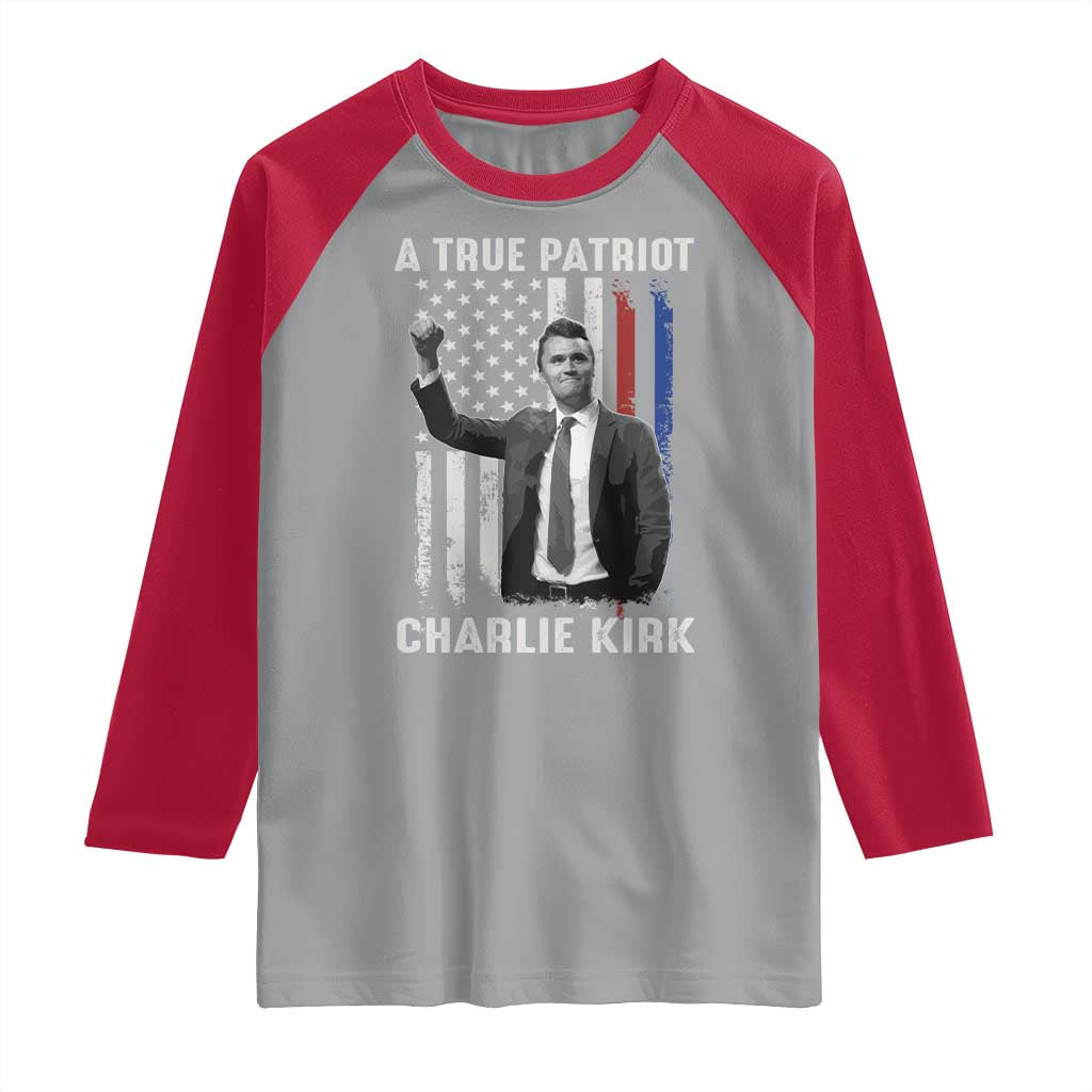 Charlie Kirk Tribute Raglan Shirt A True Patriot Freedom American Flag - Wonder Print Shop