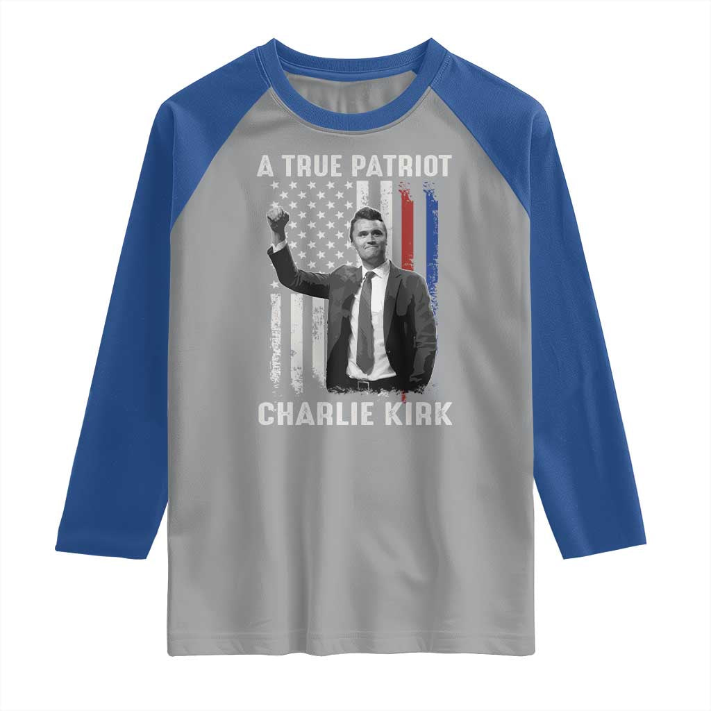 Charlie Kirk Tribute Raglan Shirt A True Patriot Freedom American Flag - Wonder Print Shop