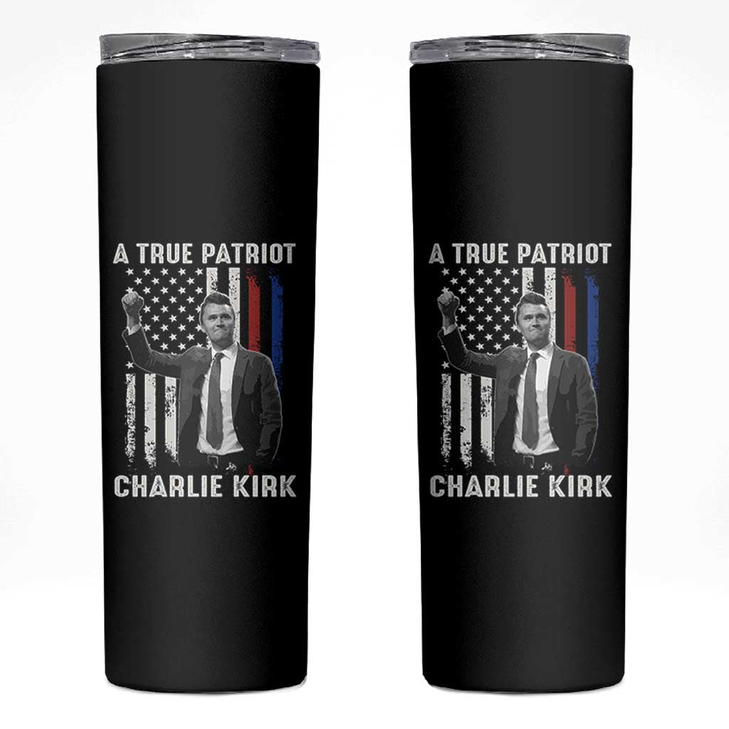 Charlie Kirk Tribute Skinny Tumbler A True Patriot Freedom American Flag - Wonder Print Shop