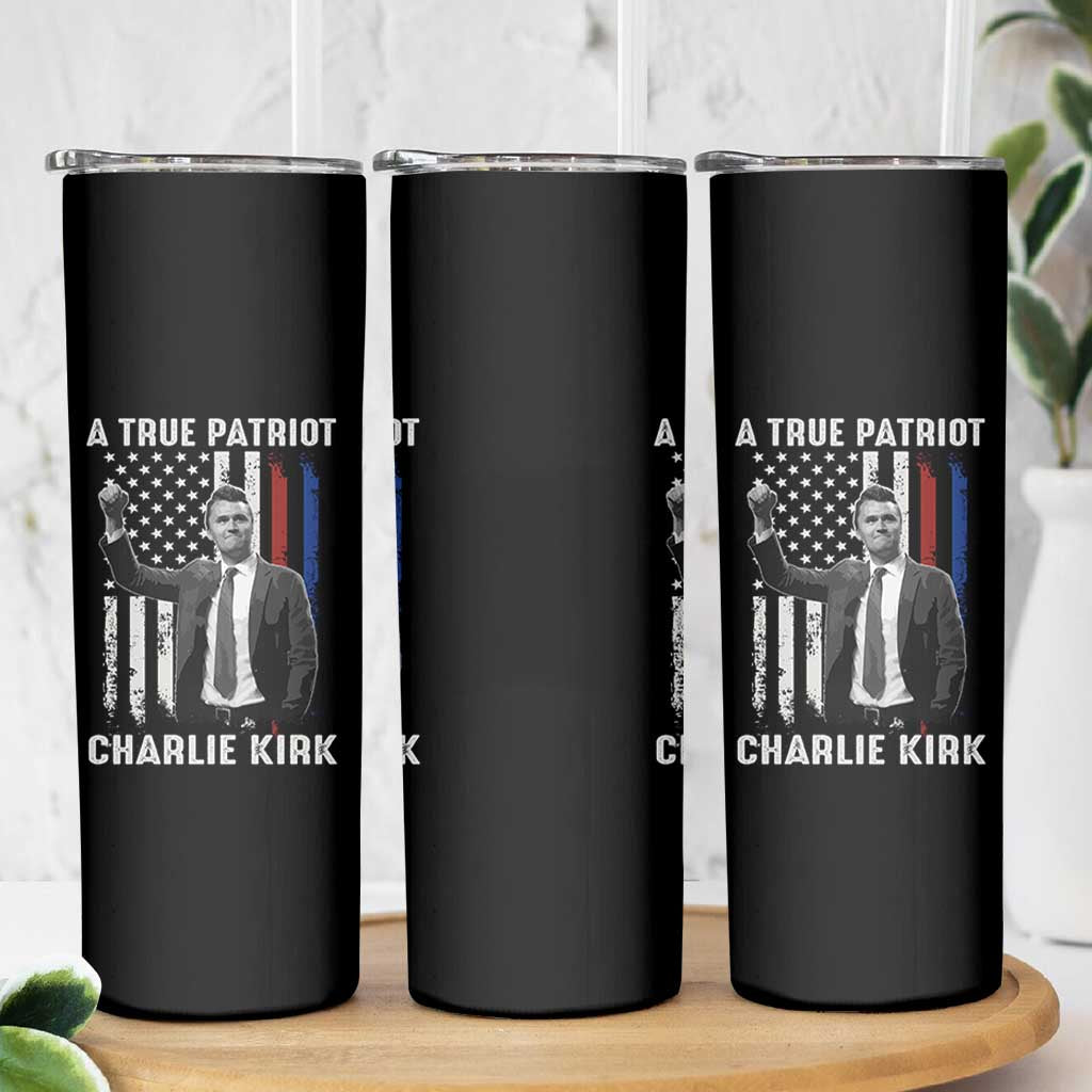 Charlie Kirk Tribute Skinny Tumbler A True Patriot Freedom American Flag - Wonder Print Shop