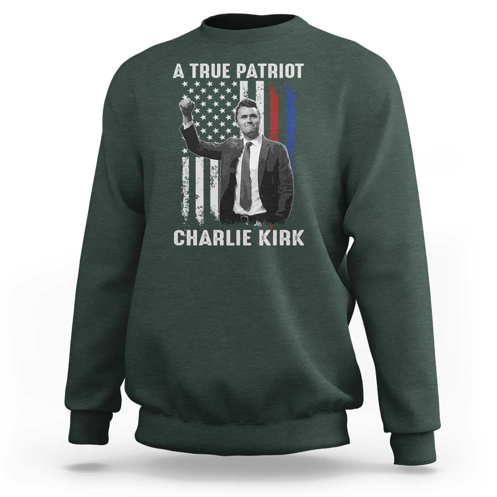 Charlie Kirk Tribute Sweatshirt A True Patriot Freedom American Flag - Wonder Print Shop