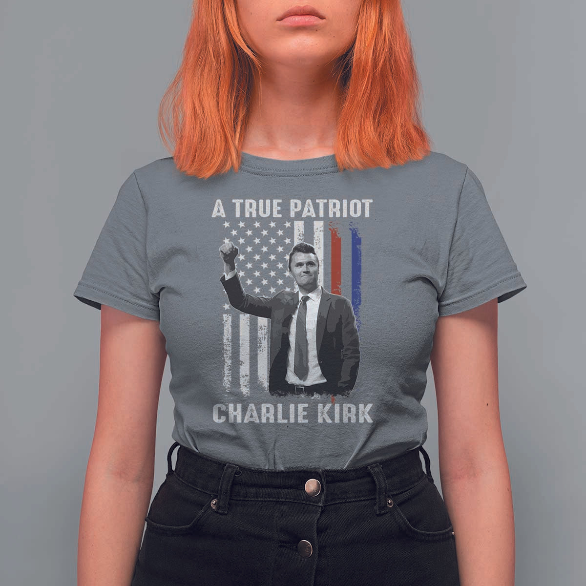 Charlie Kirk Tribute T Shirt For Women A True Patriot Freedom American Flag - Wonder Print Shop