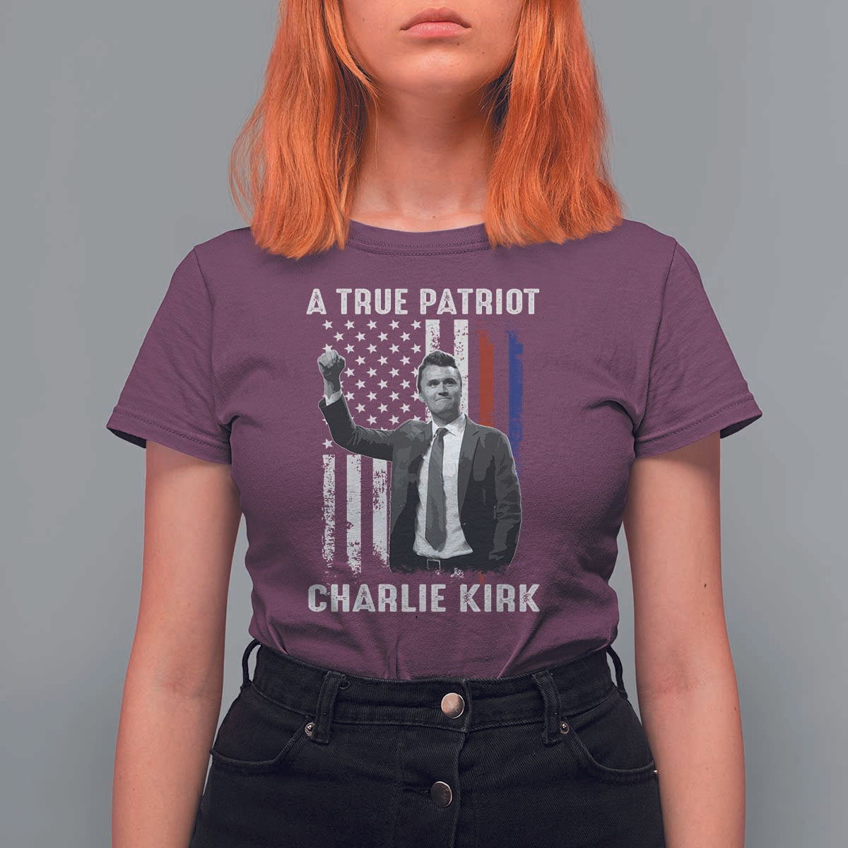 Charlie Kirk Tribute T Shirt For Women A True Patriot Freedom American Flag - Wonder Print Shop