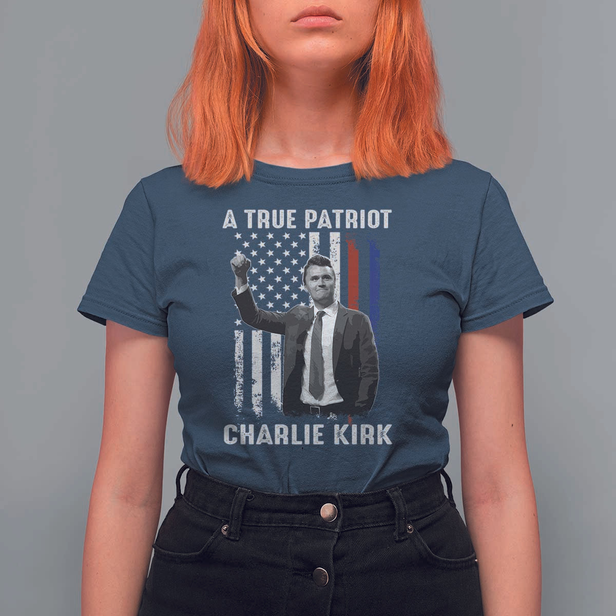 Charlie Kirk Tribute T Shirt For Women A True Patriot Freedom American Flag - Wonder Print Shop