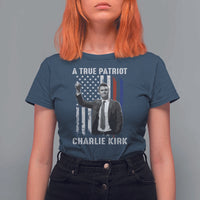Charlie Kirk Tribute T Shirt For Women A True Patriot Freedom American Flag - Wonder Print Shop