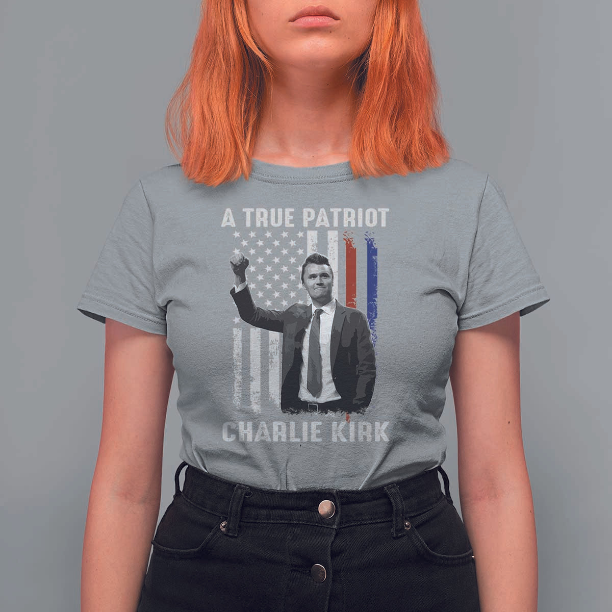 Charlie Kirk Tribute T Shirt For Women A True Patriot Freedom American Flag - Wonder Print Shop