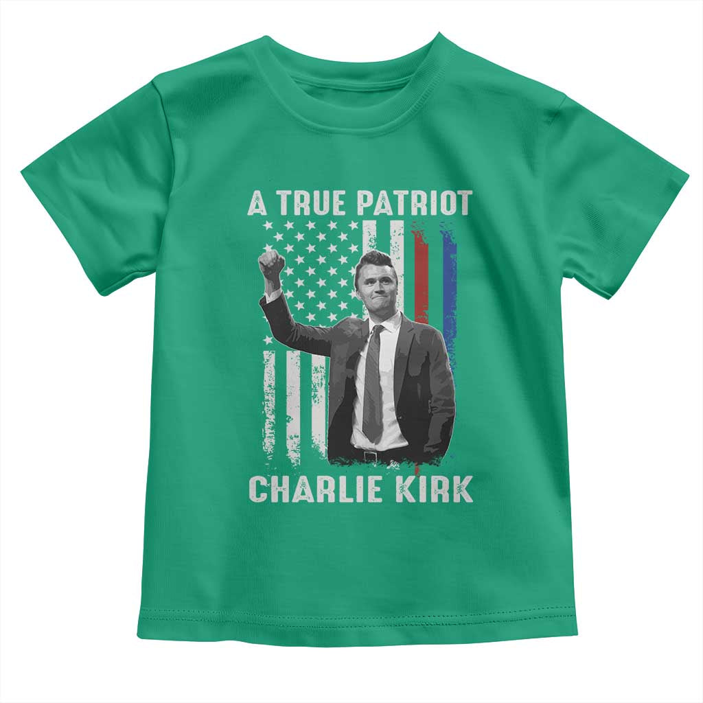 Charlie Kirk Tribute Toddler T Shirt A True Patriot Freedom American Flag - Wonder Print Shop