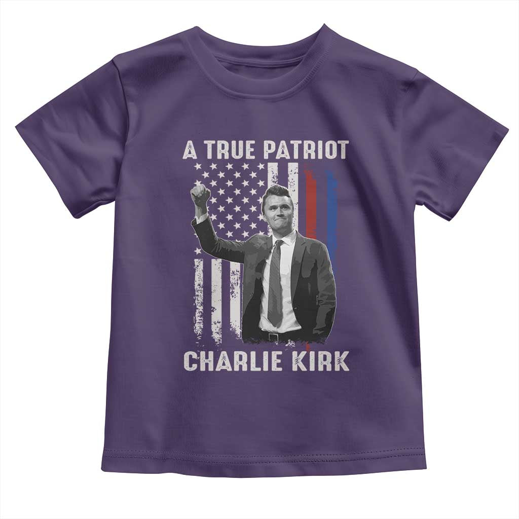 Charlie Kirk Tribute Toddler T Shirt A True Patriot Freedom American Flag - Wonder Print Shop
