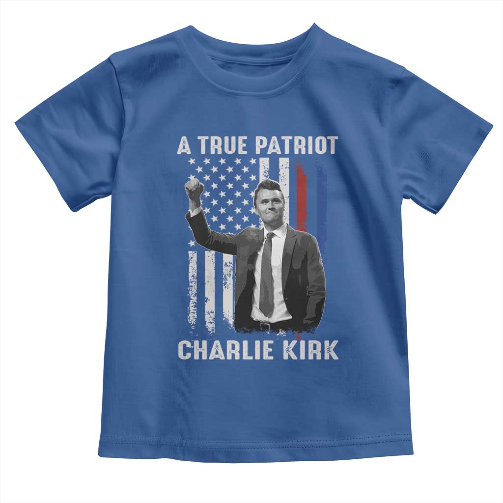 Charlie Kirk Tribute Toddler T Shirt A True Patriot Freedom American Flag - Wonder Print Shop