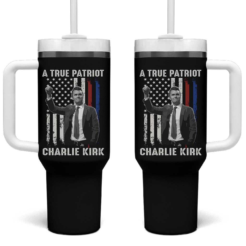 Charlie Kirk Tribute Tumbler With Handle A True Patriot Freedom American Flag - Wonder Print Shop
