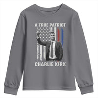 Charlie Kirk Tribute Youth Sweatshirt A True Patriot Freedom American Flag - Wonder Print Shop