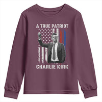 Charlie Kirk Tribute Youth Sweatshirt A True Patriot Freedom American Flag - Wonder Print Shop