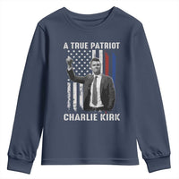 Charlie Kirk Tribute Youth Sweatshirt A True Patriot Freedom American Flag - Wonder Print Shop