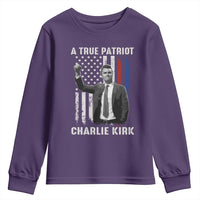 Charlie Kirk Tribute Youth Sweatshirt A True Patriot Freedom American Flag - Wonder Print Shop