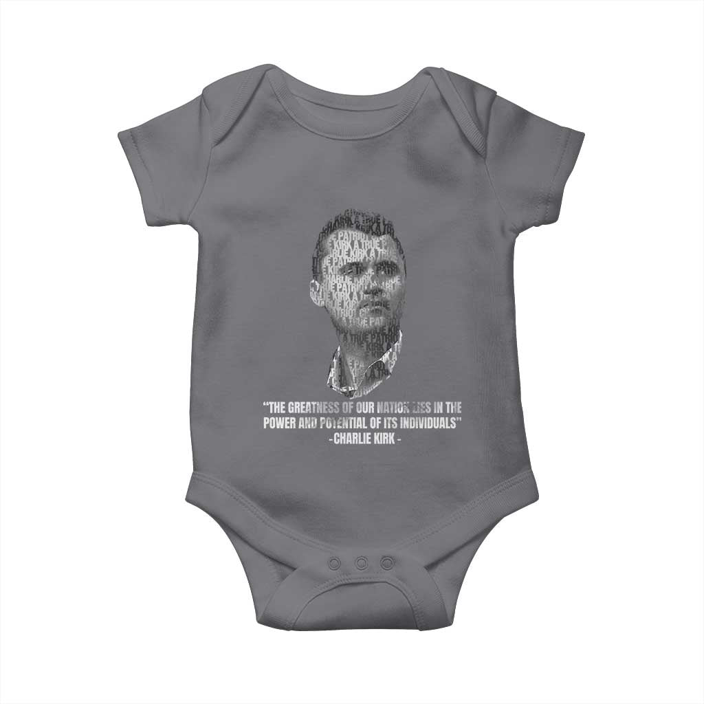 Charlie Kirk Legacy Baby Onesie Greatness of Our Nation American True Patriot - Wonder Print Shop