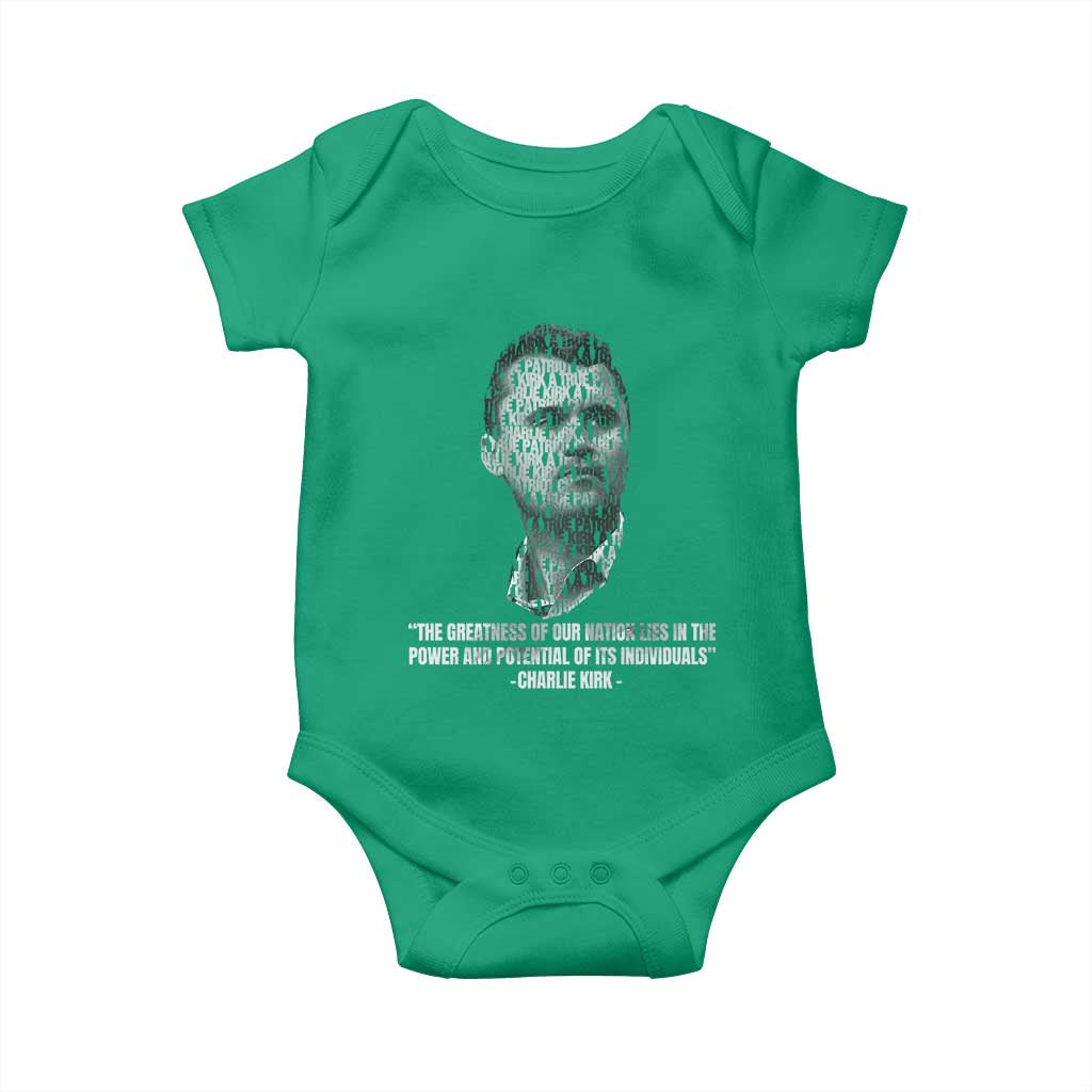 Charlie Kirk Legacy Baby Onesie Greatness of Our Nation American True Patriot - Wonder Print Shop