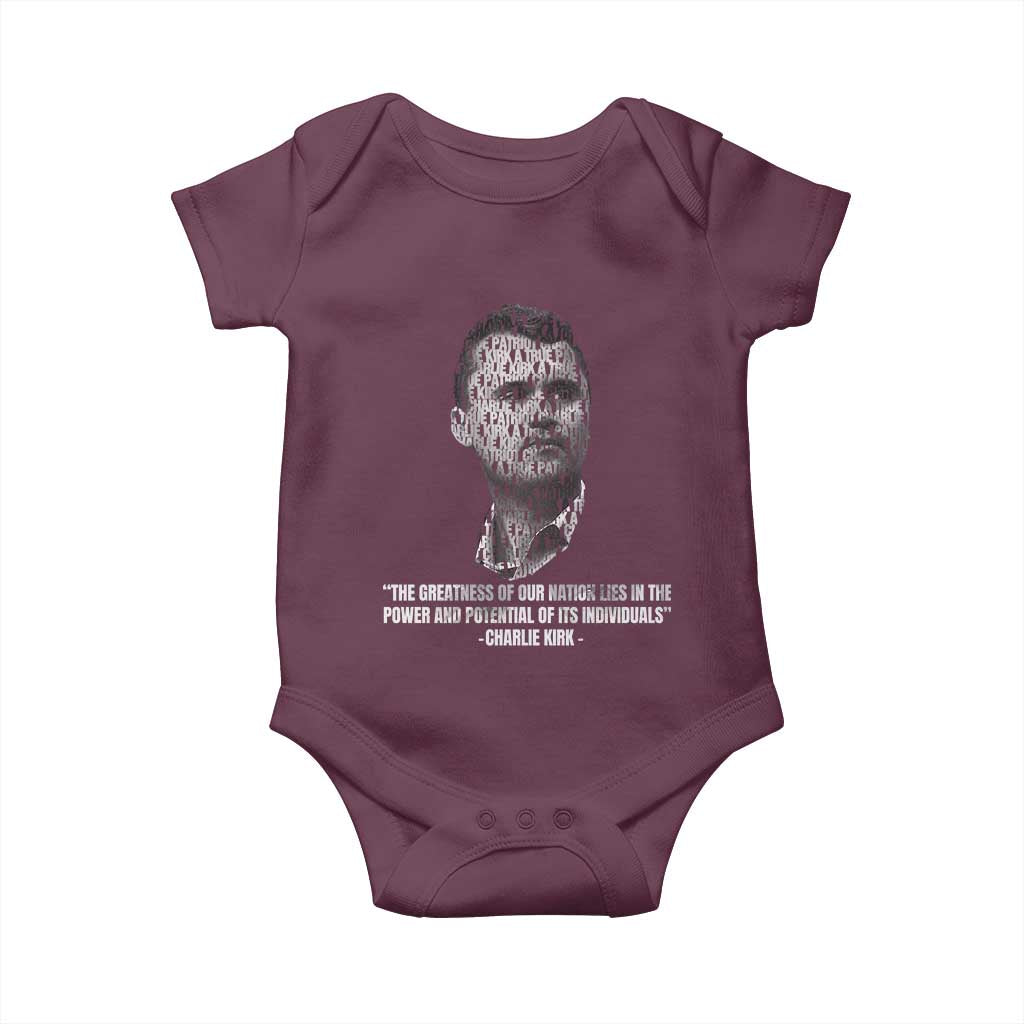Charlie Kirk Legacy Baby Onesie Greatness of Our Nation American True Patriot - Wonder Print Shop