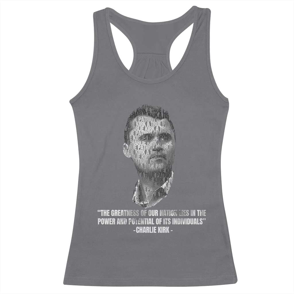 Charlie Kirk Legacy Racerback Tank Top Greatness of Our Nation American True Patriot - Wonder Print Shop