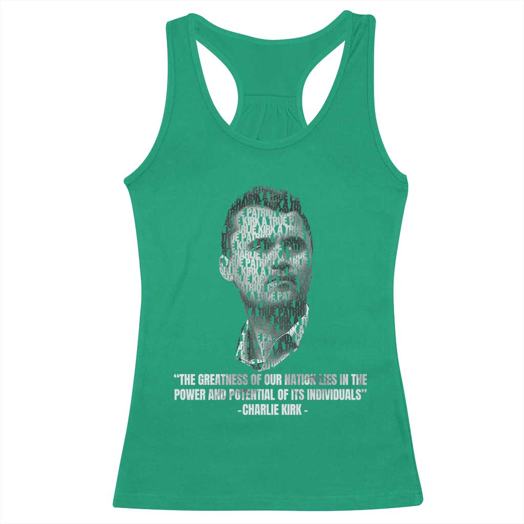 Charlie Kirk Legacy Racerback Tank Top Greatness of Our Nation American True Patriot - Wonder Print Shop