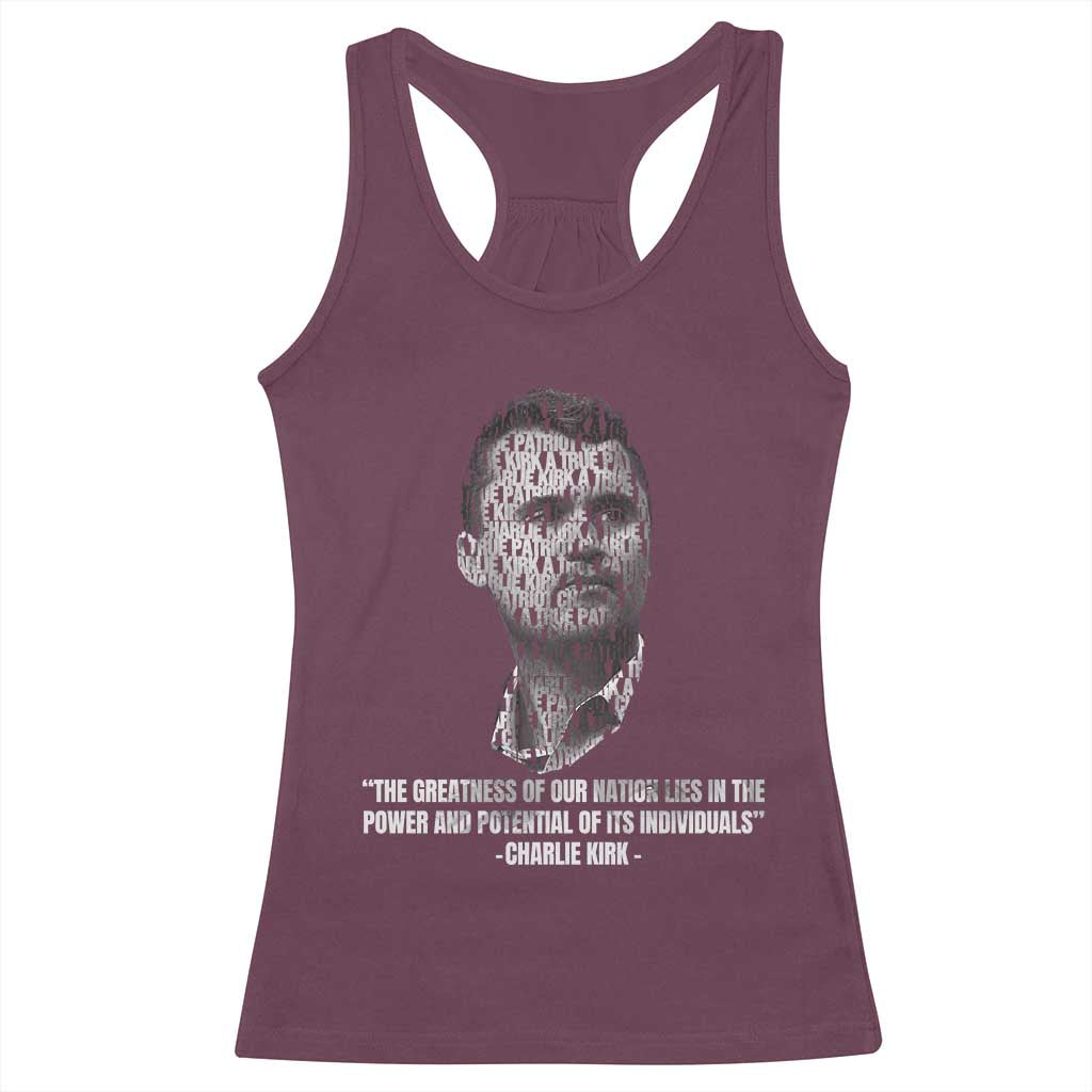 Charlie Kirk Legacy Racerback Tank Top Greatness of Our Nation American True Patriot - Wonder Print Shop