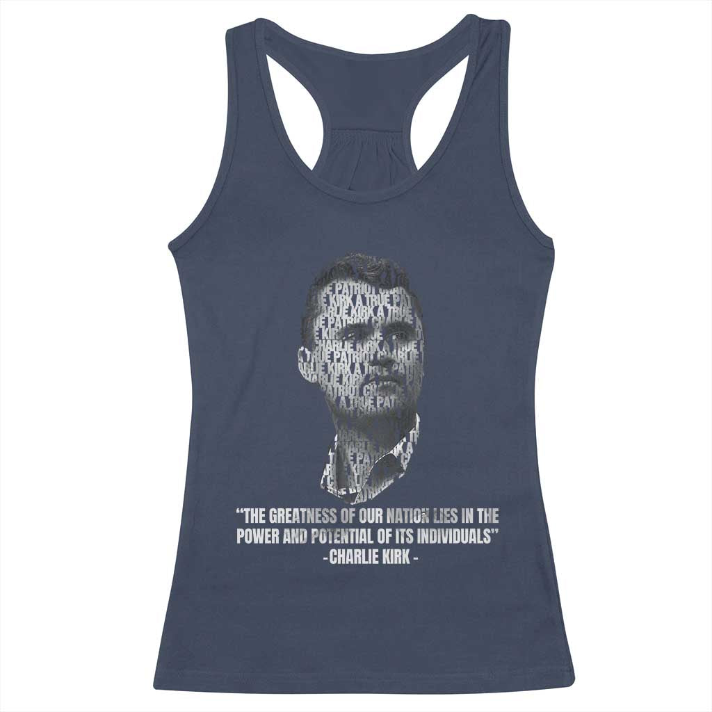 Charlie Kirk Legacy Racerback Tank Top Greatness of Our Nation American True Patriot - Wonder Print Shop