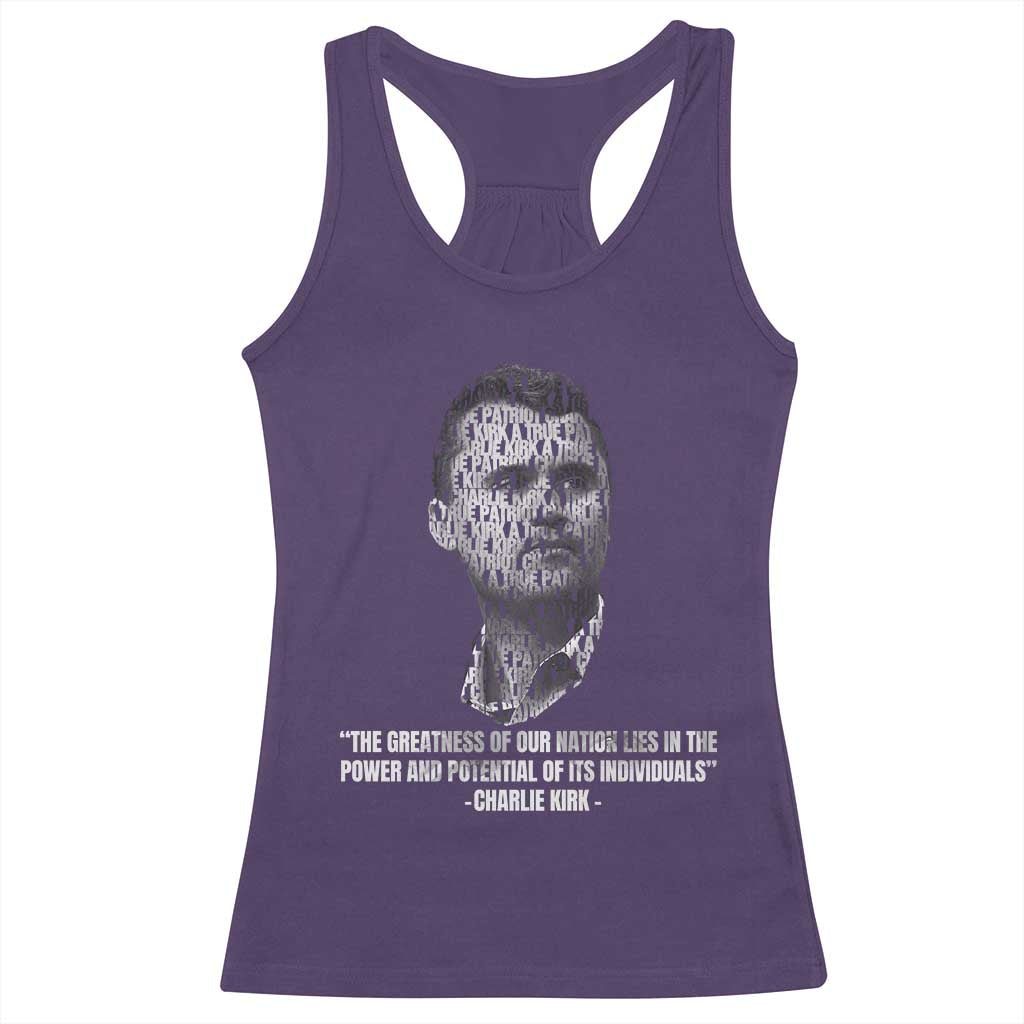 Charlie Kirk Legacy Racerback Tank Top Greatness of Our Nation American True Patriot - Wonder Print Shop