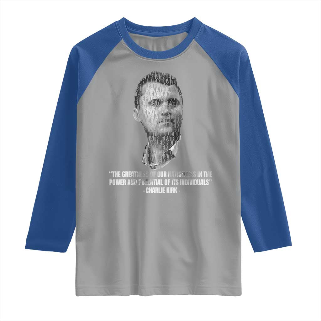 Charlie Kirk Legacy Raglan Shirt Greatness of Our Nation American True Patriot - Wonder Print Shop