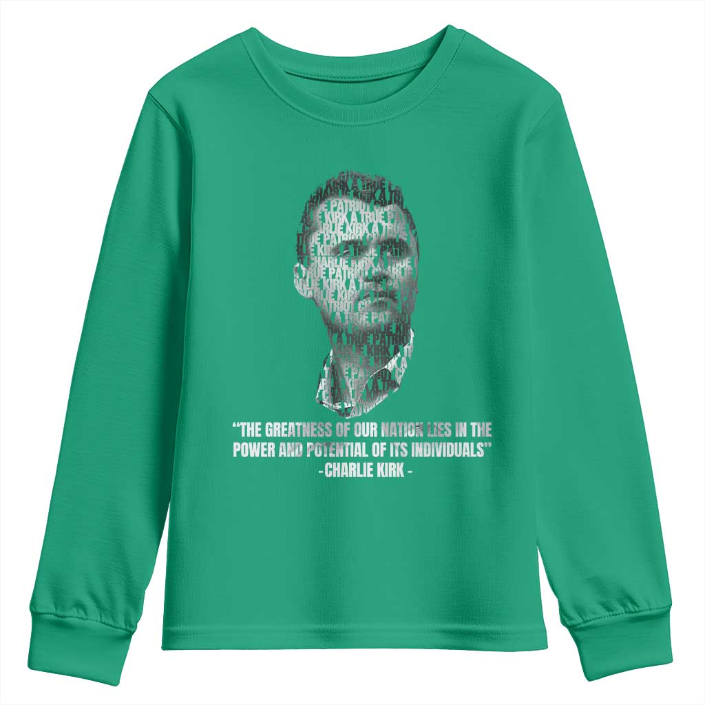 Charlie Kirk Legacy Youth Sweatshirt Greatness of Our Nation American True Patriot - Wonder Print Shop