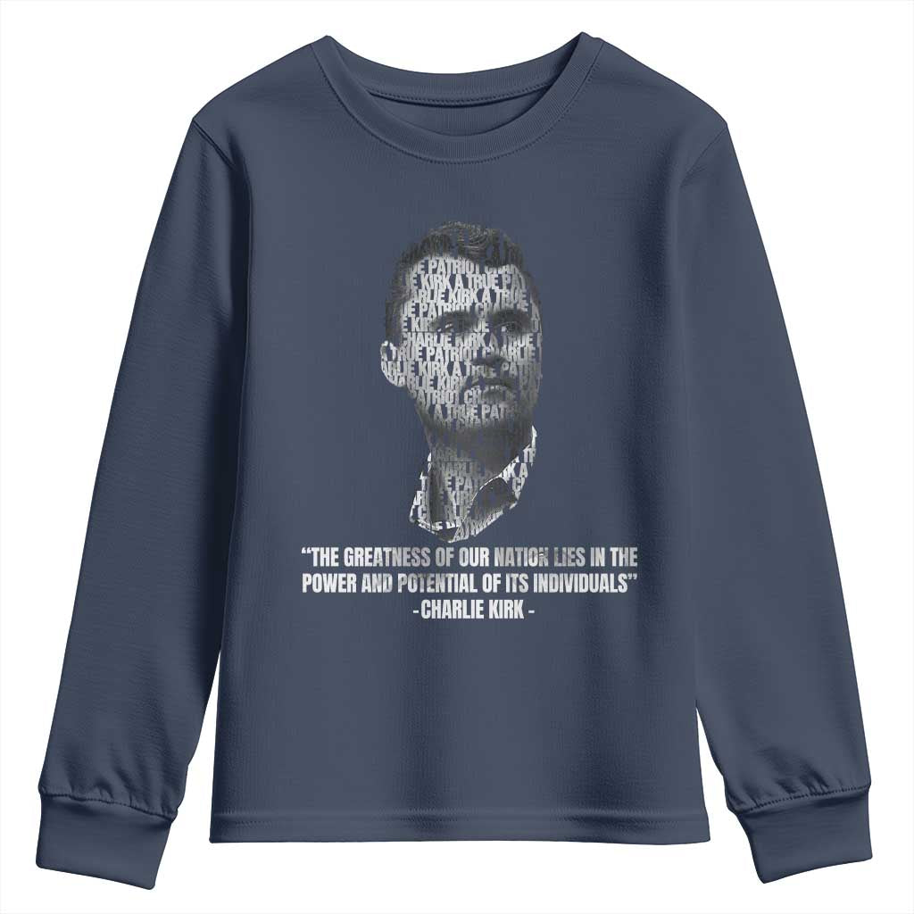 Charlie Kirk Legacy Youth Sweatshirt Greatness of Our Nation American True Patriot - Wonder Print Shop