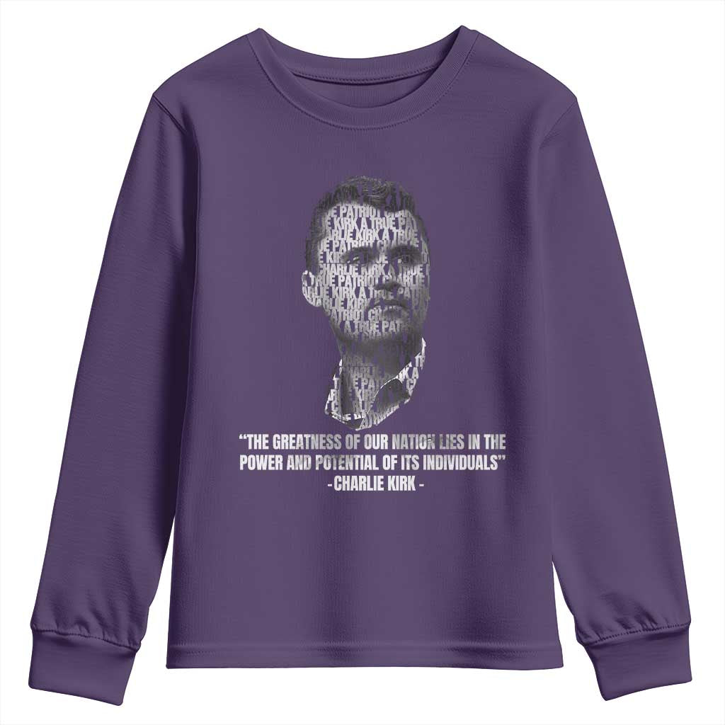 Charlie Kirk Legacy Youth Sweatshirt Greatness of Our Nation American True Patriot - Wonder Print Shop