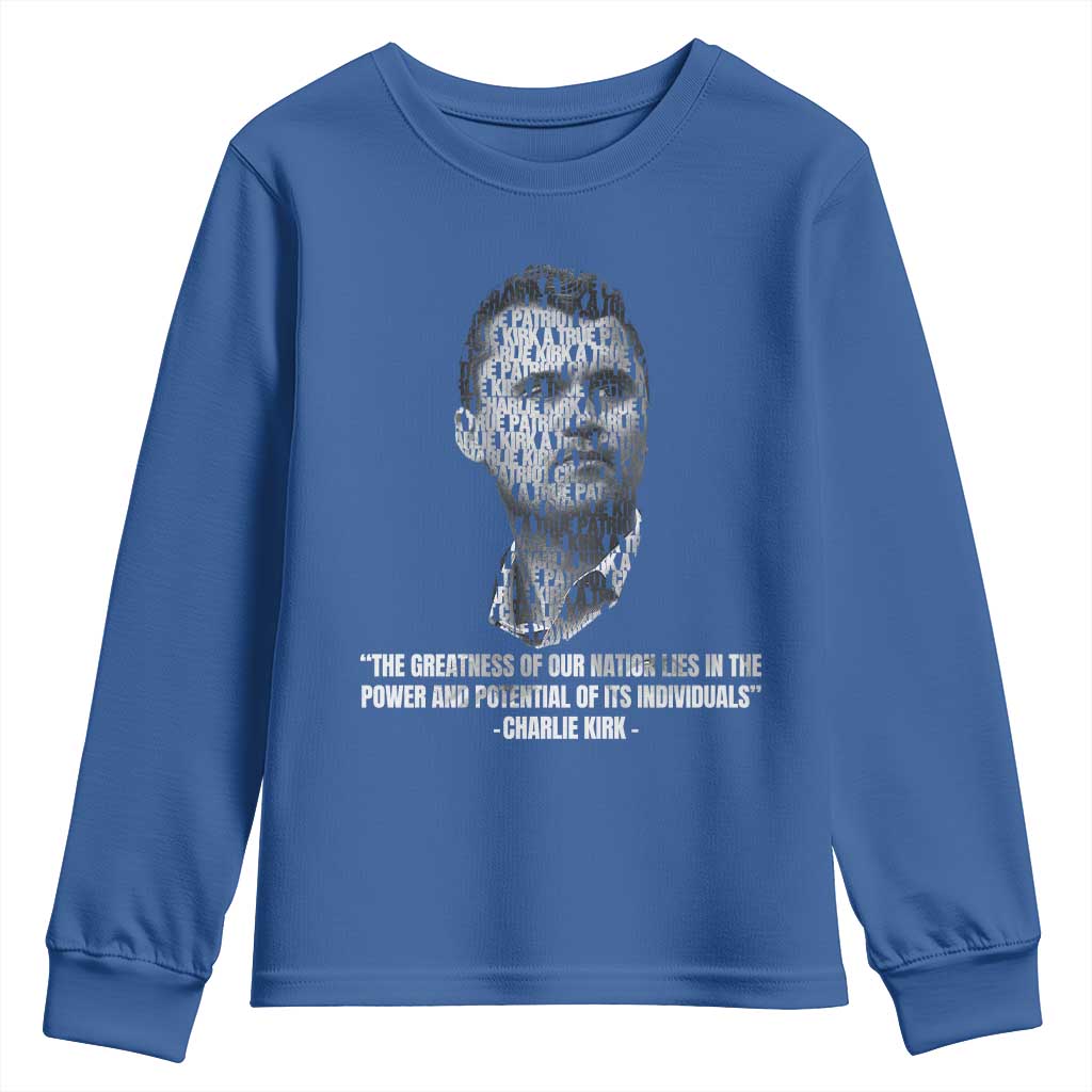 Charlie Kirk Legacy Youth Sweatshirt Greatness of Our Nation American True Patriot - Wonder Print Shop